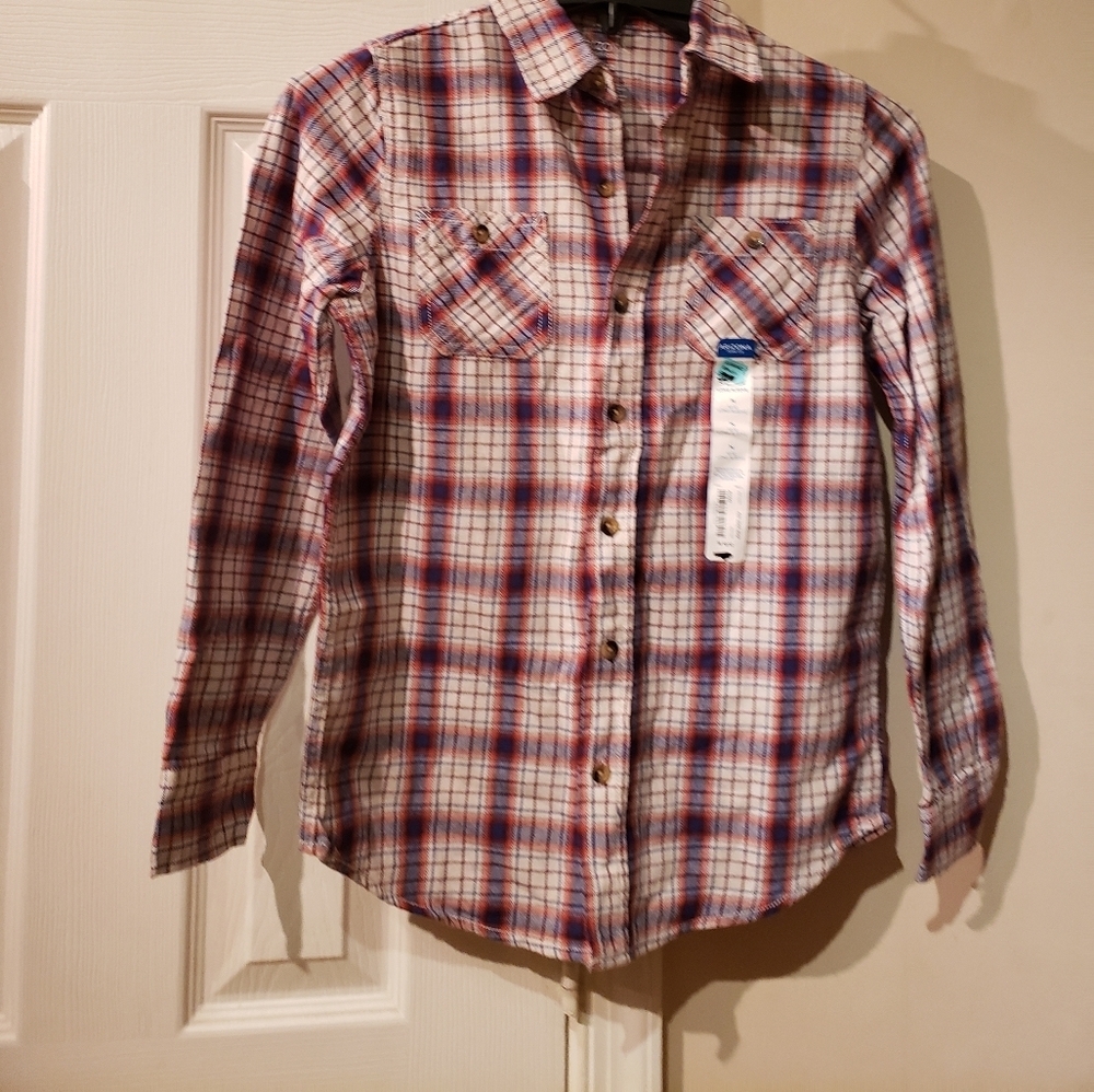 NWT Boys Red tan, Blue plaid Long Sleeve Flannel Shirt